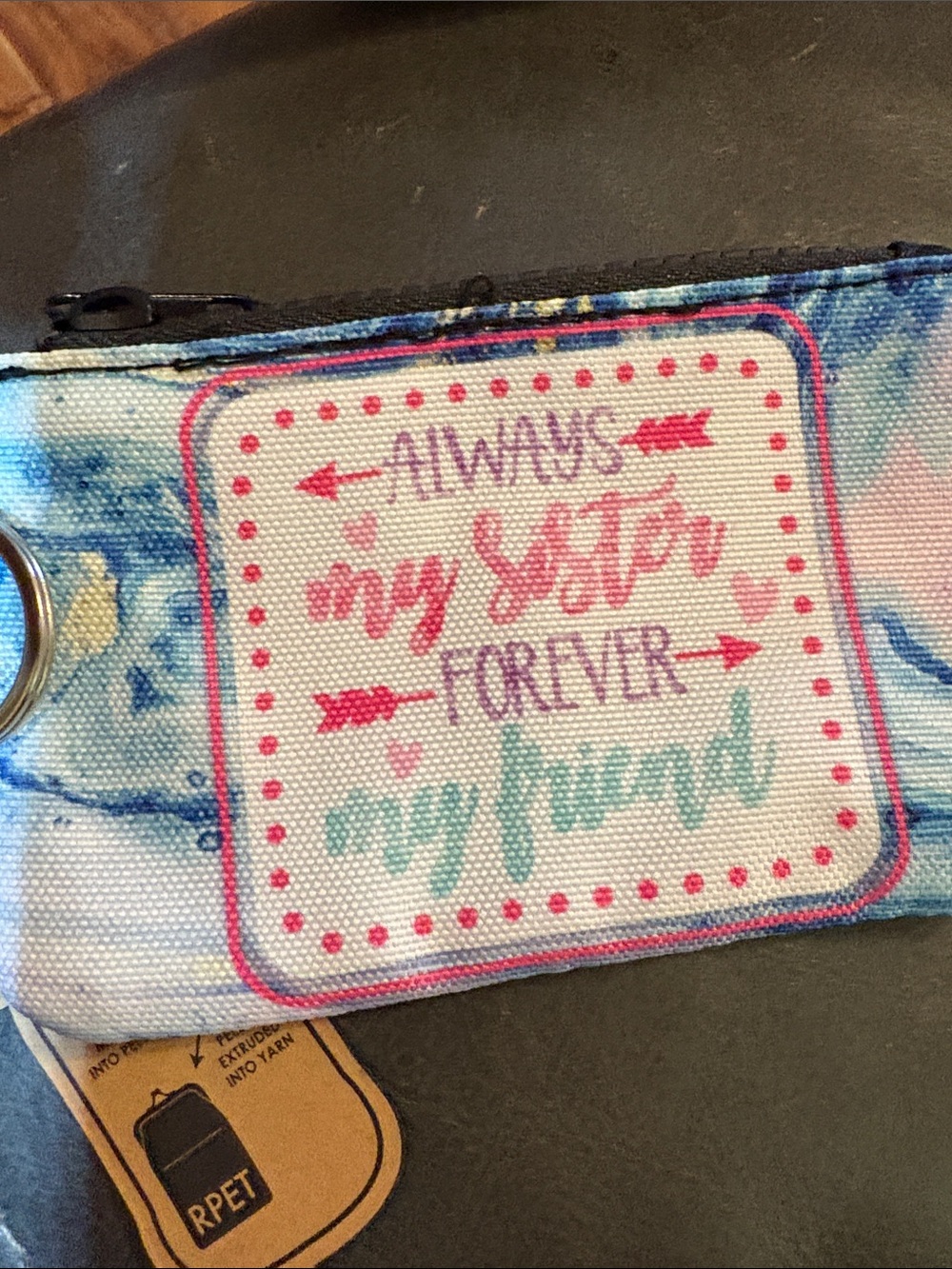 Canvas Keychain Pouch with Pink, Teal & Purple Quote eco friendly